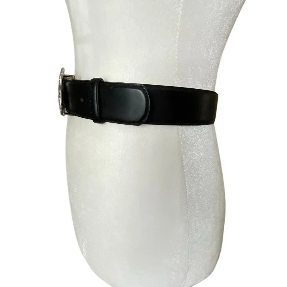 Rhinestone Dog Westie Scottie Black Leather Belt